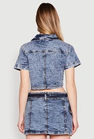 Womens Spoon Jeans Mineral Wash Short Sleeve Cropped Jacket, Blue, Size S