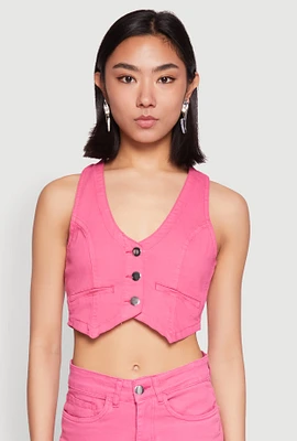 Womens Spoon Jeans Denim Button Front Vest, Pink, Size XL