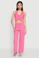 Womens Spoon Jeans Denim Button Front Vest, Pink, Size XL