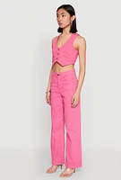 Womens Spoon Jeans Denim Button Front Vest, Pink, Size XL