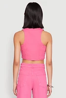 Womens Spoon Jeans Denim Button Front Vest, Pink, Size XL