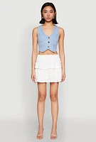 Womens Spoon Jeans Denim Button Front Vest, Blue, Size M