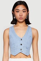 Womens Spoon Jeans Denim Button Front Vest, Blue, Size M