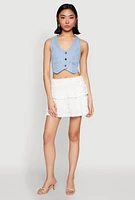 Womens Spoon Jeans Denim Button Front Vest, Blue, Size M