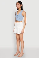 Womens Spoon Jeans Denim Button Front Vest, Blue, Size M