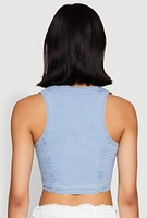 Womens Spoon Jeans Denim Button Front Vest, Blue, Size M