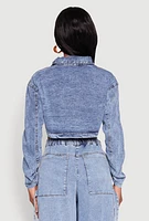 Womens Mineral Wash Zip Front Cropped Denim Jacket, Blue, Size S