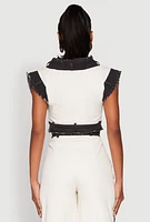 Womens Contrast Trim Denim Crop Top, Multi,