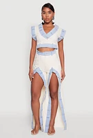 Womens Contrast Trim Denim Crop Top, Multi, Size L