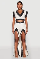 Womens Contrast Trim High Slit Front Jeans, Multi,