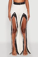 Womens Contrast Trim High Slit Front Jeans, Multi,