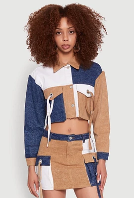 Womens Color Blocked Denim Jacket, Multi, Size L