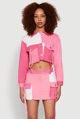 Womens Color Blocked Denim Jacket, Pink, Size L
