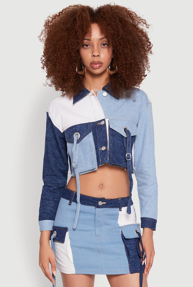 Womens Color Blocked Denim Jacket,