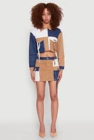 Womens Color Blocked Denim Cargo Skirt, Multi,