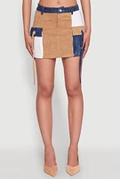 Womens Color Blocked Denim Cargo Skirt, Multi,
