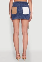 Womens Color Blocked Denim Cargo Skirt, Multi,