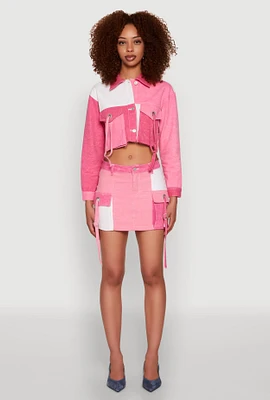 Womens Color Blocked Denim Cargo Skirt, Pink, Size XL