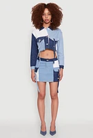 Womens Color Blocked Denim Cargo Skirt,