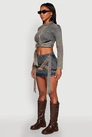 Womens Mineral Wash Buckle Strap Cropped Jean Jacket, Blue, Size S