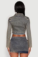 Womens Mineral Wash Buckle Strap Cropped Jean Jacket, Blue, Size S