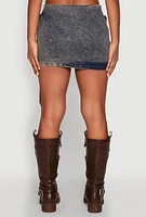 Womens Mineral Wash Asymmetrical Buckle Strap Mini Skirt, Blue, Size L