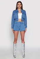 Womens Haute Monde Cargo Pocket Cropped Jean Jacket, Blue,