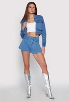 Womens Haute Monde Cargo Pocket Cropped Jean Jacket, Blue,