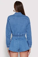 Womens Haute Monde Cargo Pocket Cropped Jean Jacket, Blue,