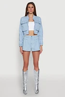 Womens Haute Monde Denim Pleated Shorts, Blue, Size L