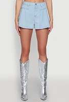Womens Haute Monde Denim Pleated Shorts, Blue,
