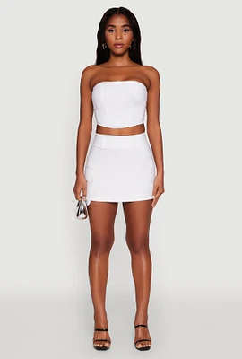 Womens High Waisted Mini Skirt with Cargo Pocket and Zip Back, White, Size S