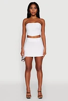 Womens High Waisted Mini Skirt with Cargo Pocket and Zip Back, White, Size S