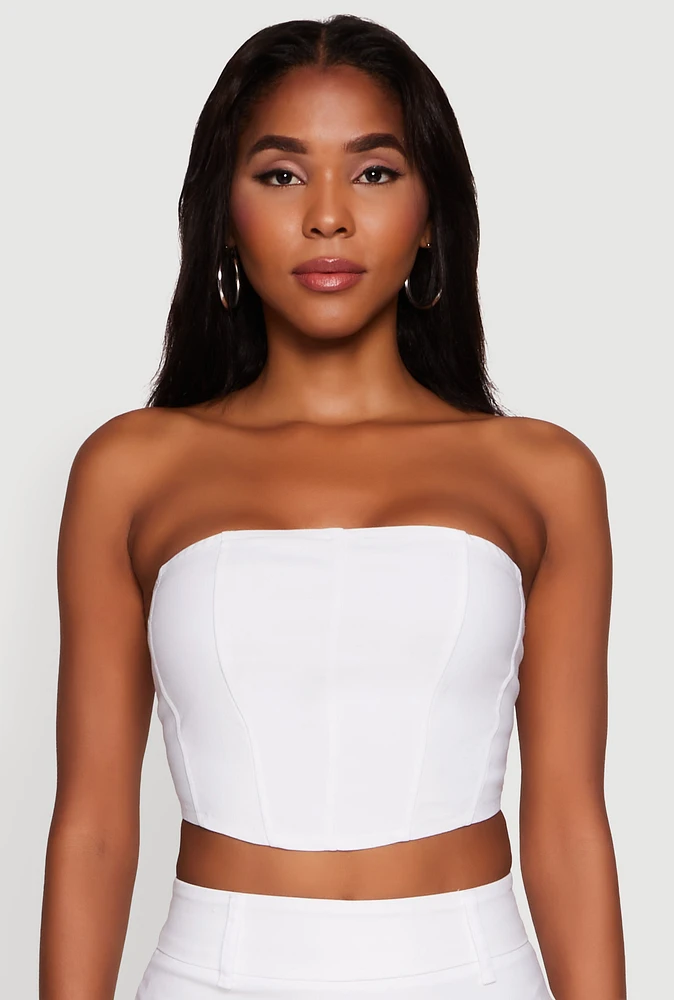 Womens Trendy Corset Tube Top with Cropped Hem, White, Size S
