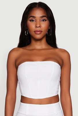 Womens Trendy Corset Tube Top with Cropped Hem, White, Size S