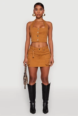 Womens Tabbed Cargo Mini Skirt, Khaki,