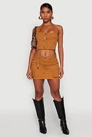 Womens Tabbed Cargo Mini Skirt, Khaki,