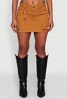 Womens Tabbed Cargo Mini Skirt, Khaki,