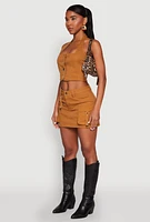 Womens Button Front Cropped Halter Top, Brown, Size S