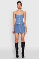 Womens Faux Pearl Denim Button Front Vest, Blue,