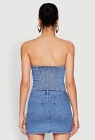 Womens Faux Pearl Denim Button Front Vest, Blue,