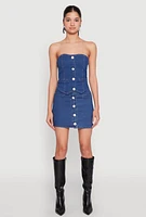 Womens Faux Pearl Denim Button Front Vest, Blue,
