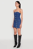 Womens Faux Pearl Denim Button Front Vest, Blue,