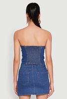 Womens Faux Pearl Denim Button Front Vest, Blue,