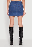 Womens Faux Pearl Button Front Denim Skirt, Blue, Size M