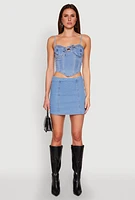 Womens Denim Tie Front Bustier Top, Blue, Size XL