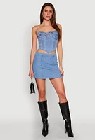 Womens Denim Tie Front Bustier Top, Blue, Size XL