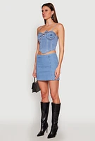 Womens Denim Tie Front Bustier Top, Blue, Size XL