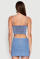 Womens Denim Tie Front Bustier Top, Blue, Size XL