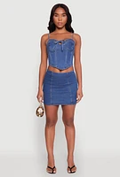 Womens Denim Tie Front Bustier Top, Blue, Size M